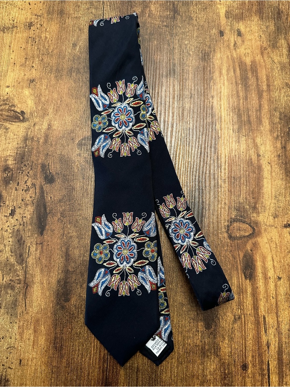 Men's Black Tie with Multicolor indigenous design #